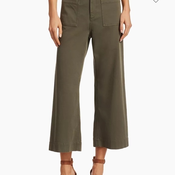 A.L.C. Fallon High rise Wide Leg Stretch Twill Utility Pocket Army Green Crop - Picture 8 of 14